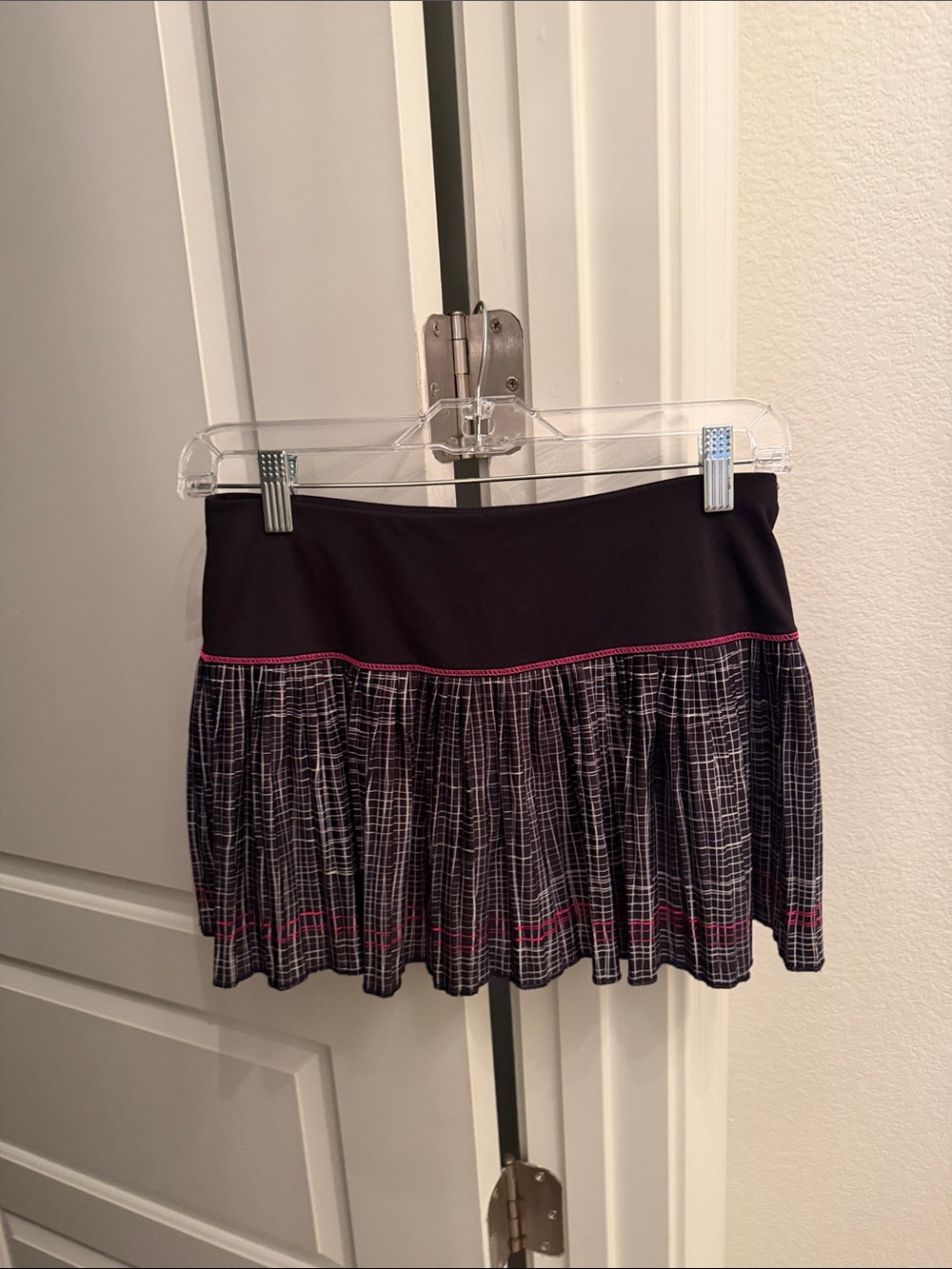 Lucky in Love Black Mini Skirt with Pink Stitching
